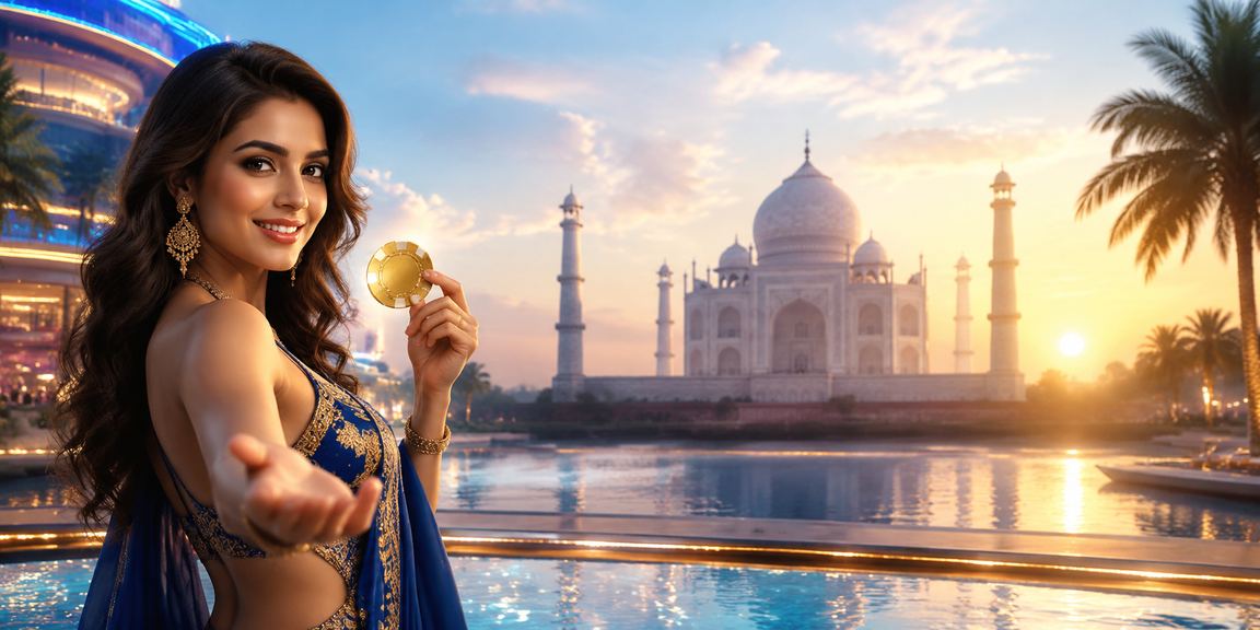 Beautiful Agra Taj Mahal with blue and gold decorations symbolizing excellence